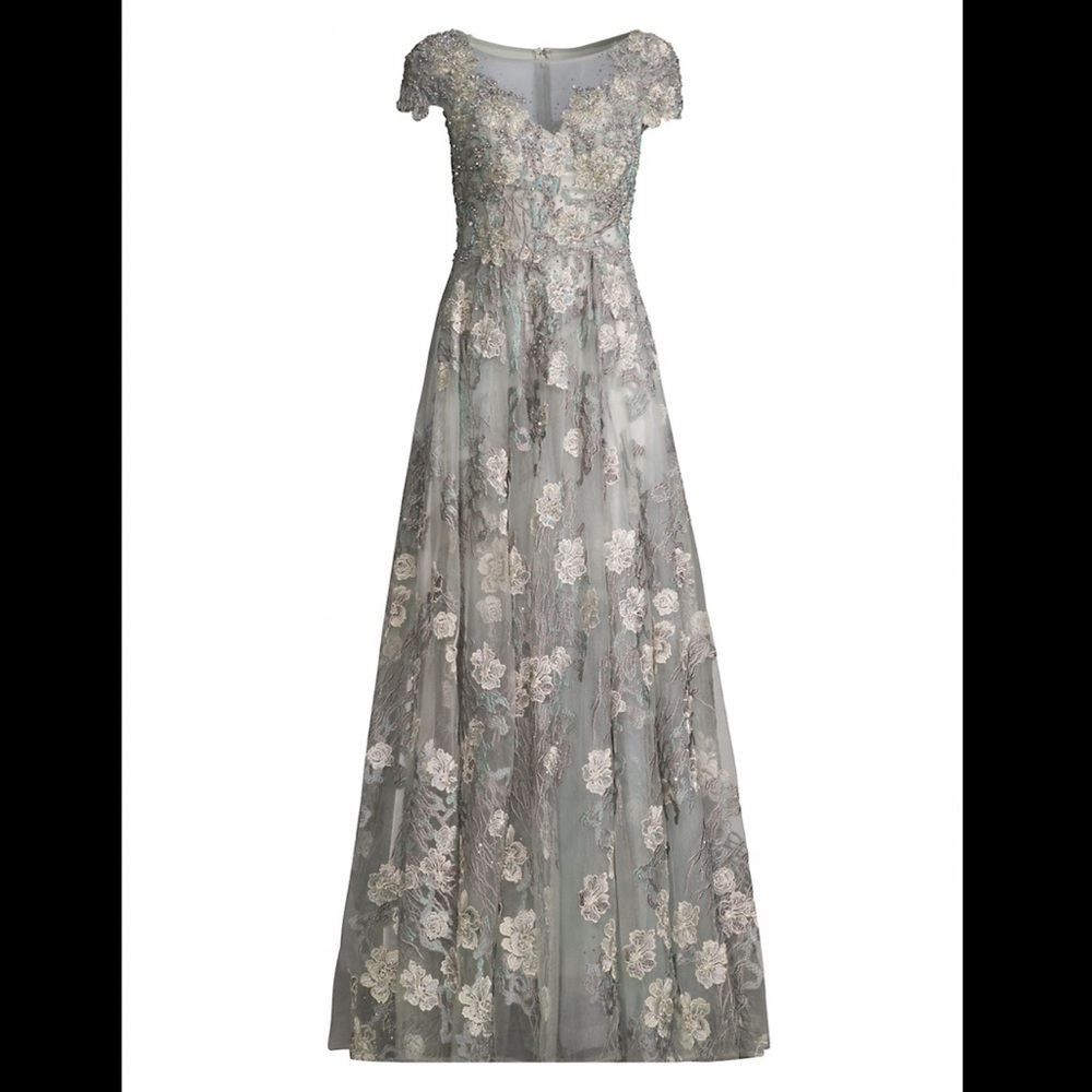 Mac Duggal Cap-Sleeve Floral A-Line Gown *Flaws*